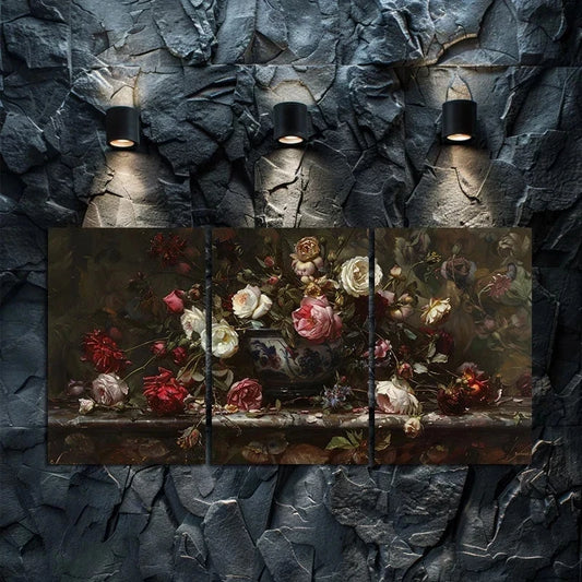 3pcs European Classical Retro Scenery Flower Metal Print Ready to Hang Art
