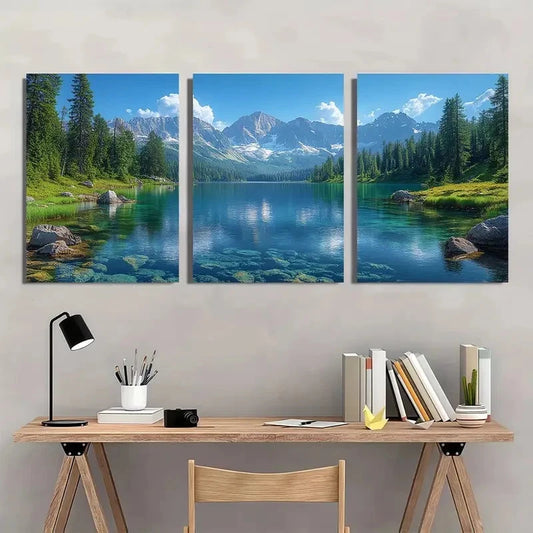 3pcs Narrow Mountain Lake Landscape Wall Art Set Canvas Framed 50x70cm - High Quality Print 100% Australian Made Wall Canvas Ready to Hang