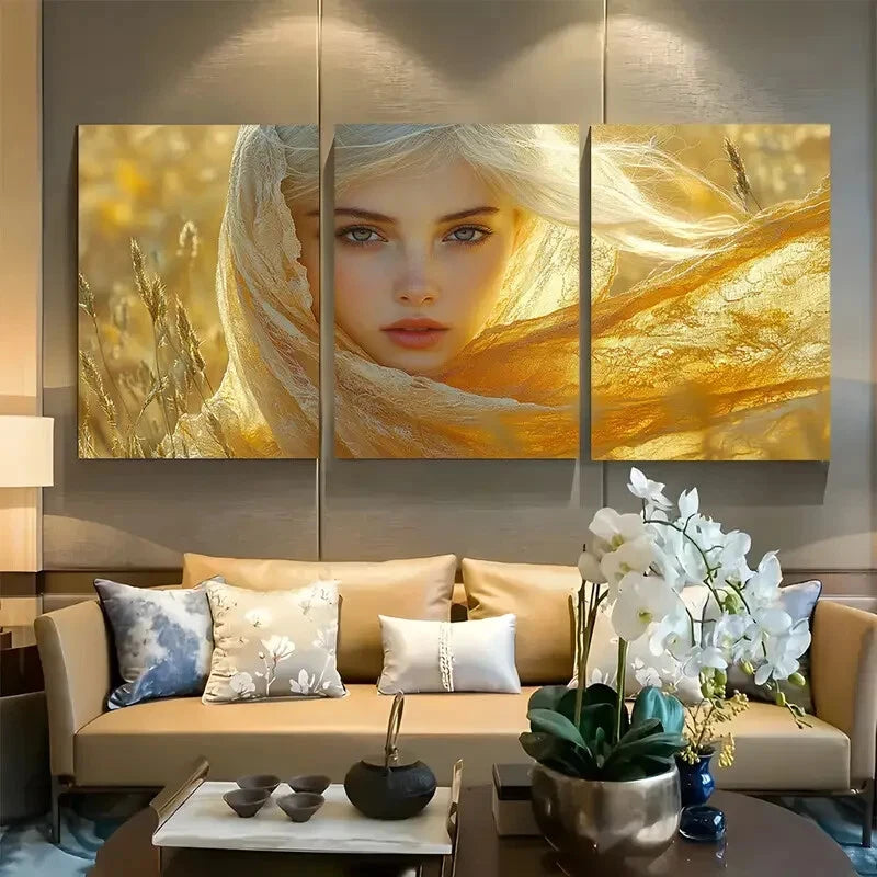 3pcs Mythical White Women in Sunlit Design Metal Print Ready to Hang Art