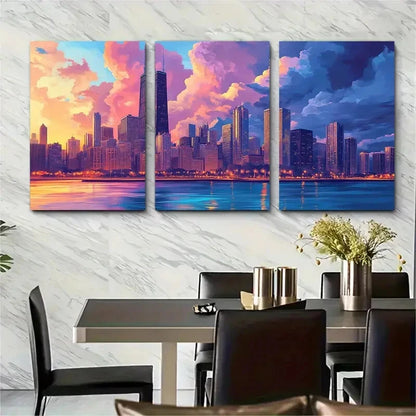 3pcs Chicago Paint of Chicago Illinois Metal Print Ready to Hang Art