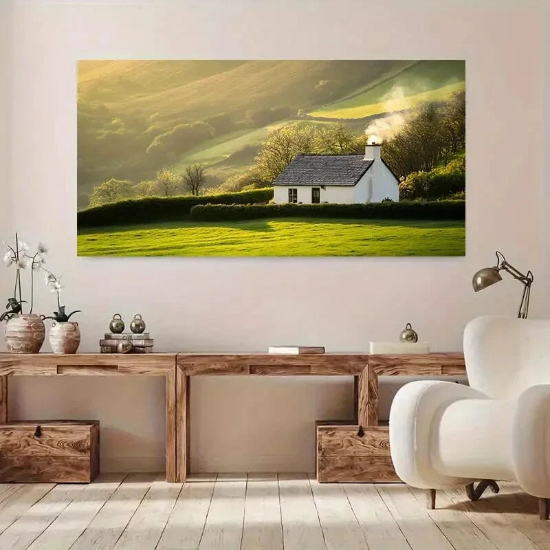 Green Fields Rolling Hills wall canvas office home room framed 120x60cm - Bella Home Decor