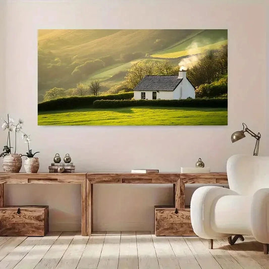Green Fields Rolling Hills wall canvas office home room framed 120x60cm - Bella Home Decor