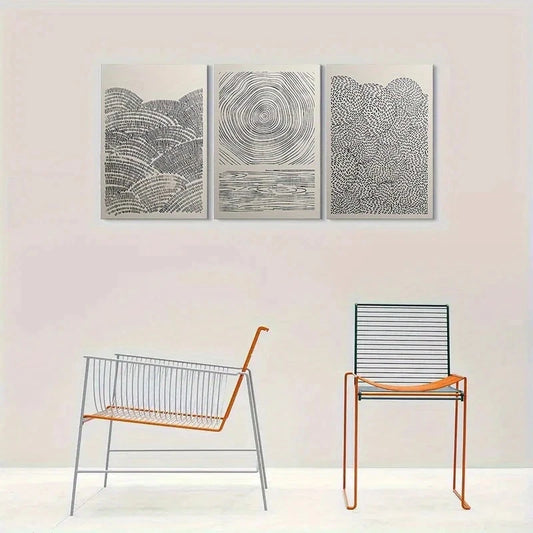 3pcs Black & White Modern Abstract Metal Print Ready to Hang Art