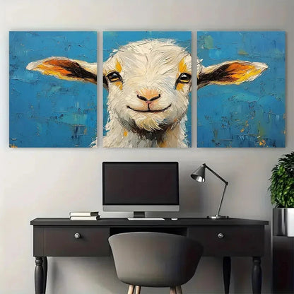3pcs Cute Goat Animal Farmhouse Illustration Metal Print Ready to Hang Art