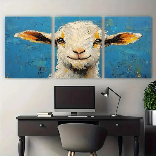3pcs Cute Goat Animal Farmhouse Illustration Metal Print Ready to Hang Art