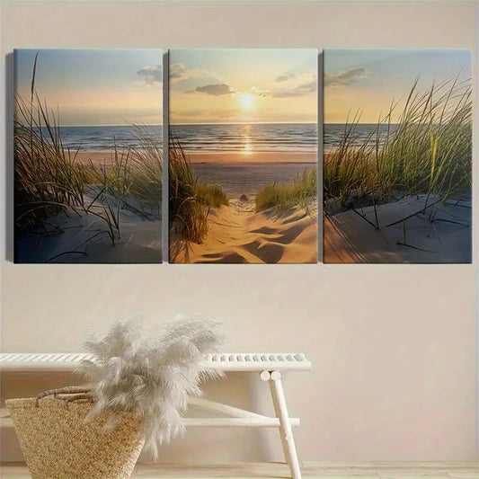 3pcs Beach Sunset Ocean View Coastal Metal Print Ready to Hang Art
