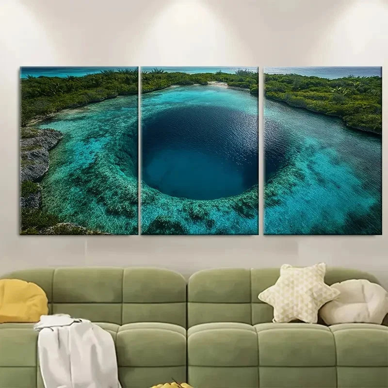 3pcs Retro Bahamas Blue Hole Metal Print Ready to Hang Art