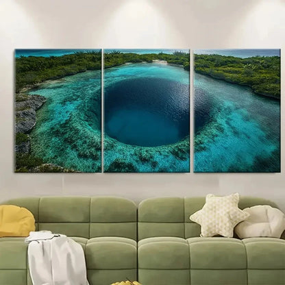 3pcs Retro Bahamas Blue Hole Metal Print Ready to Hang Art