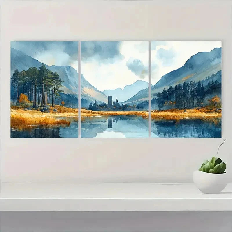 3pcs Wicklow Mountains Landscape Watercolor Art Metal Print Ready to Hang Art