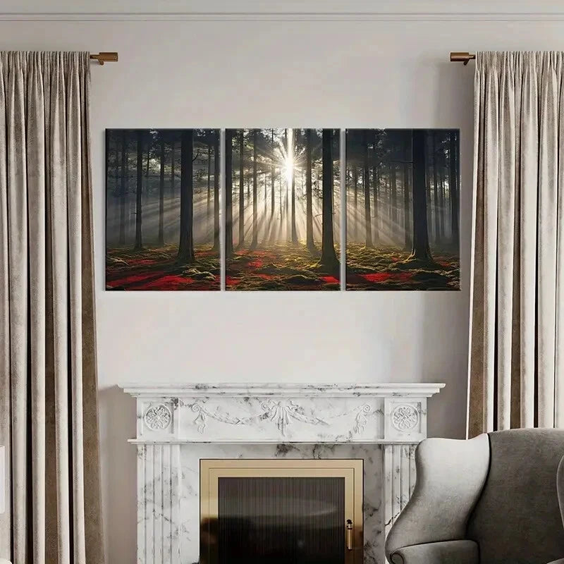 3pcs Sunlight Forest Nature Landscape Art Metal Print Ready to Hang Art