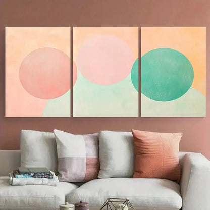 3pcs Peach Mint Green and Pink Zen-Inspired Wall Art Set Canvas Framed 50x70cm - High Quality Print 100% Australian Made Wall Canvas Ready to Hang