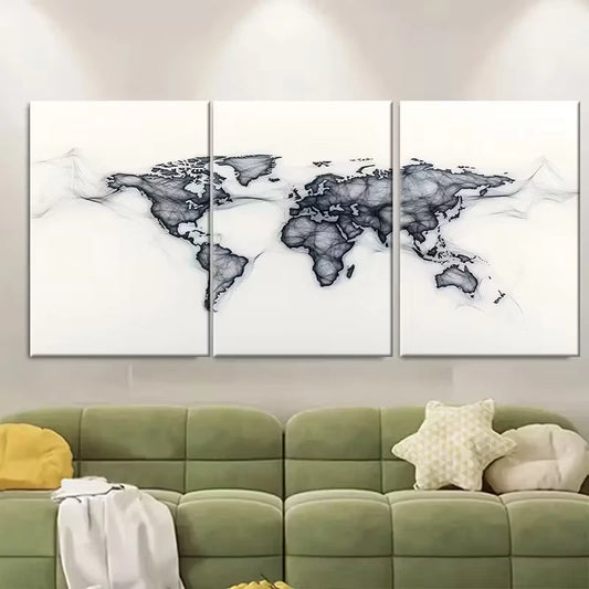 3pcs Minimalist World Map Continuous Line Art Metal Print Ready to Hang Art