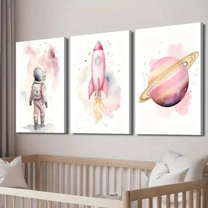 3pcs Astronaut & Rocket Themes Wall Art Set Canvas Unframed - High Quality Print 100% Australian Made Wall Canvas