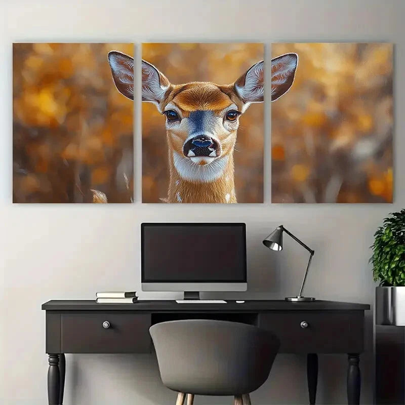 3pcs White Tailed Deer Wild Animal Illustration Metal Print Ready to Hang Art