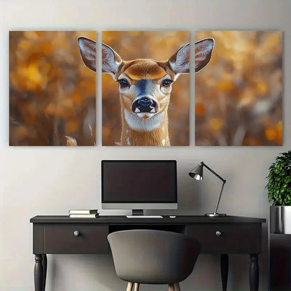 3pcs White Tailed Deer Wild Animal Illustration Metal Print Ready to Hang Art
