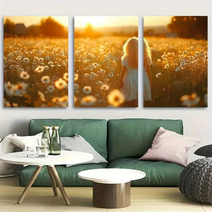 3pcs Golden Angel Romantic Wildflower Metal Print Ready to Hang Art