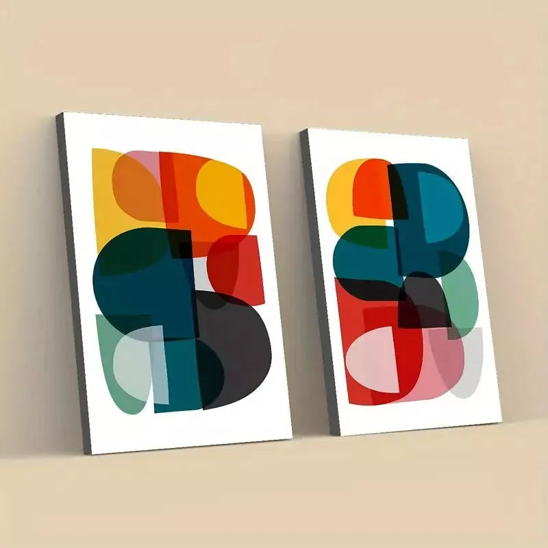 2 Piece Abstract Geometric Modern Art Framed 50x75cm - High Quality Print 100% Australian Made Wall Canvas Ready to Hang - Bella Home Decor