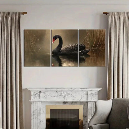 3pcs Black Swan Elegant Bird Water Reflection Metal Print Ready to Hang Art