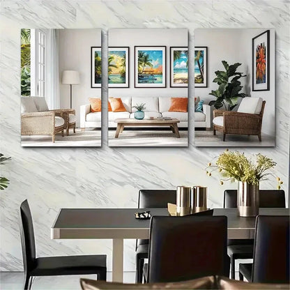 3pcs Vibrant Caribbean Beach Scenes Ocean Palm Trees Print Ready to Hang Art