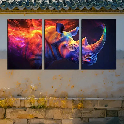 3pcs Vibrant Color Rhino Illustration Metal Print Ready to Hang Art