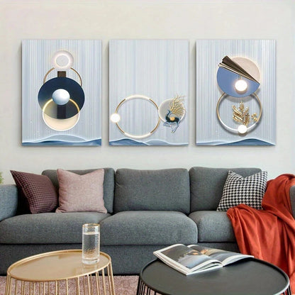 3pcs Golden Modern Abstract Rings Metal Print Ready to Hang Art