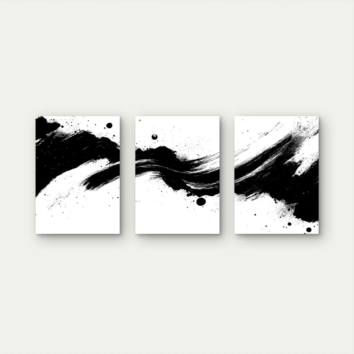3pcs Bold Black Strokes Across Pure White Wall Art Set Canvas Framed 60x90cm - High Quality Print 100% Australian Made Wall Canvas Ready to Hang
