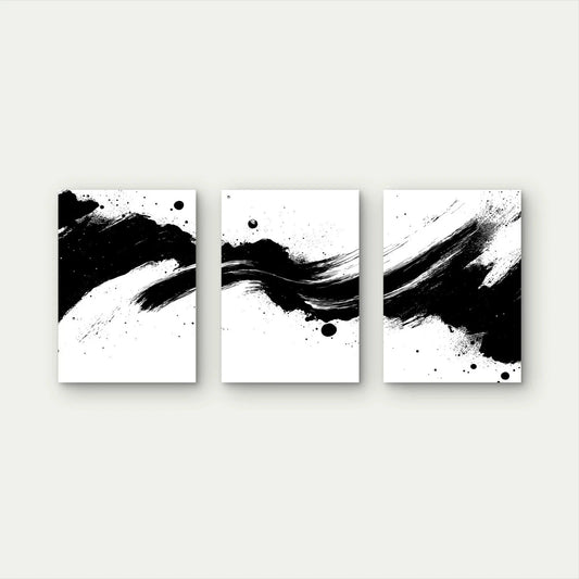 3pcs Bold Black Strokes Across Pure White Wall Art Set Canvas Framed 60x90cm - High Quality Print 100% Australian Made Wall Canvas Ready to Hang