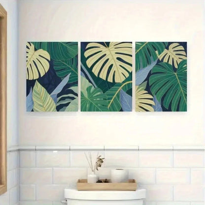 3pcs Botanical Green & Blue Leaf Patterns Metal Print Ready to Hang Art