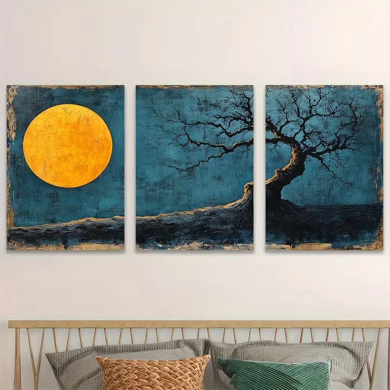 3pcs Modern Tree Contemporary Blue Log   Wall Art Set Canvas Framed 60x90cm - High Quality Print 100% Australian Made Wall Canvas Ready to Hang