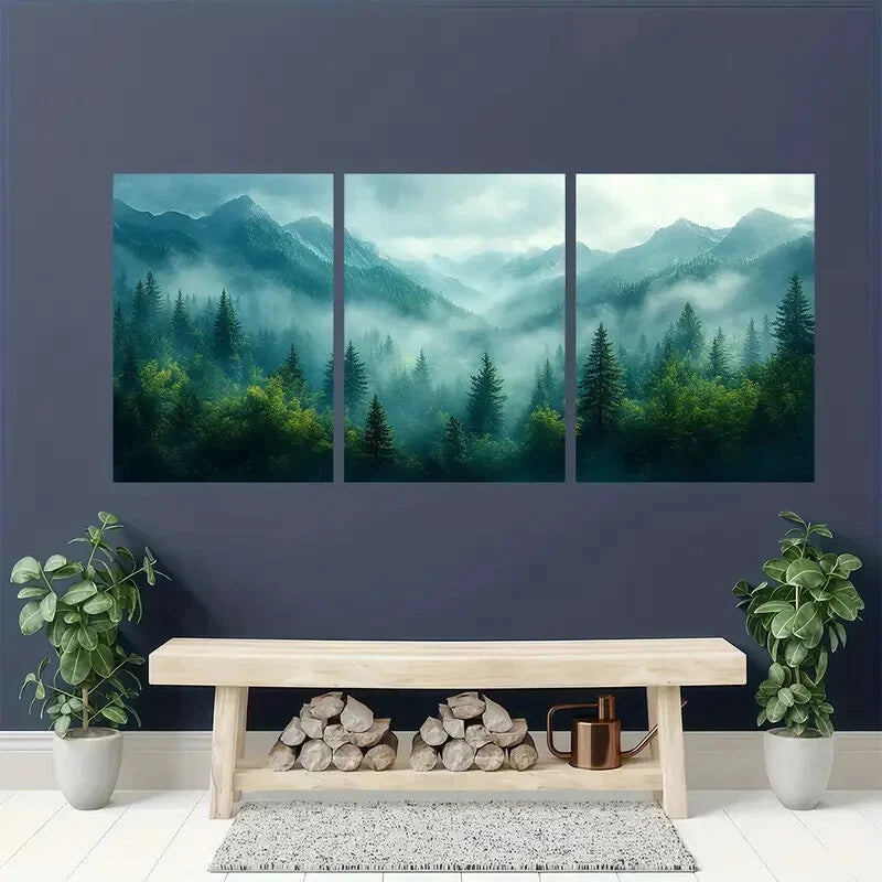 3pcs Appalachian Mountains Watercolor Painting Metal Print Ready to Hang Art