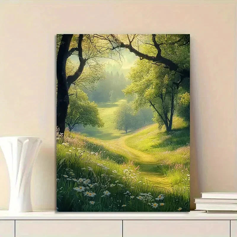 Spring Meadow Landscape Nature Scene with Trees 40x60cm Metal Print Ready to Hang