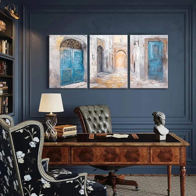 3pcs Arabesque Architectural Abstract Oriental Metal Print Ready to Hang Art