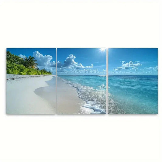 3pcs Shimmering Ocean Sunny Sky Metal Print Ready to Hang Art