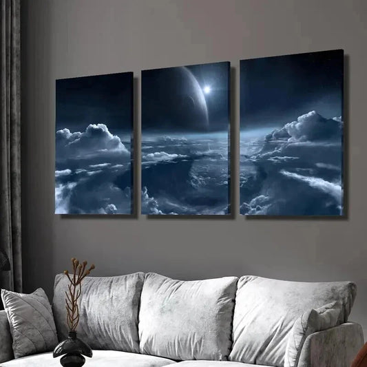 3pcs Aerospace Outer Solar Planet Decor Wall Art Set Canvas Framed 40x60cm - High Quality Print 100% Australian Made Wall Canvas Ready to Hang