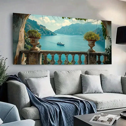 Mediterranean Sea Boats wall canvas office home room framed 120x60cm - Bella Home Decor