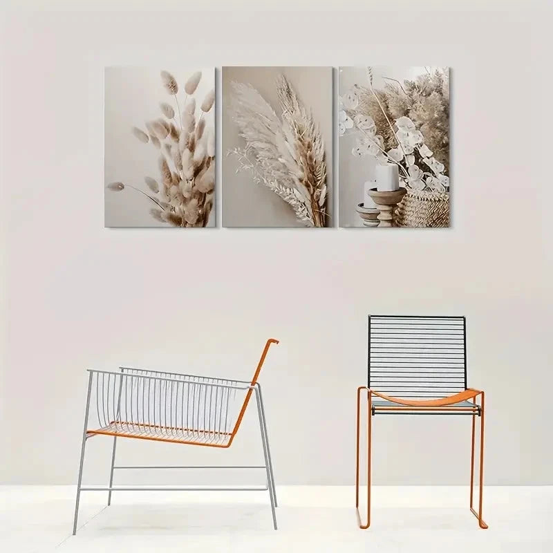 3pcs Bohemian Dried Flowers & Candles Metal Print Ready to Hang Art