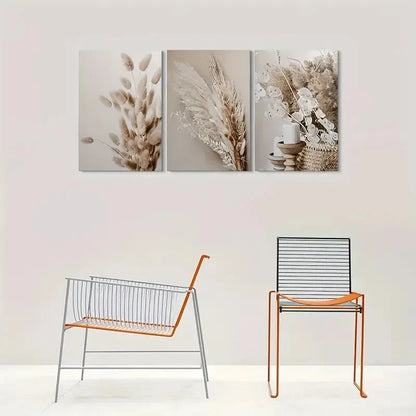 3pcs Bohemian Dried Flowers & Candles Metal Print Ready to Hang Art