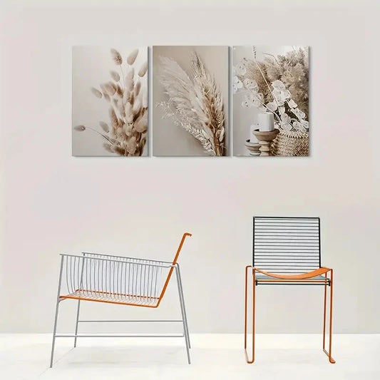 3pcs Bohemian Dried Flowers & Candles Metal Print Ready to Hang Art