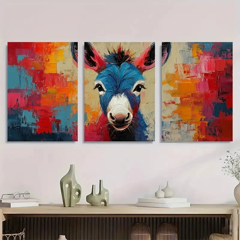 3pcs Modern Farmhouse Decor with Bold Blue Metal Print Ready to Hang Art