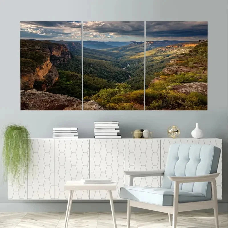 3pcs Blue Mountains National Park, Australia Wall Art Set Canvas Framed 60x90cm - High Quality Print 100% Australian Made Wall Canvas Ready to Hang