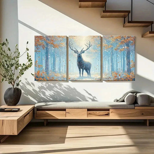 3pcs Winter Forest Blue & Orange Nature Scene Metal Print Ready to Hang Art