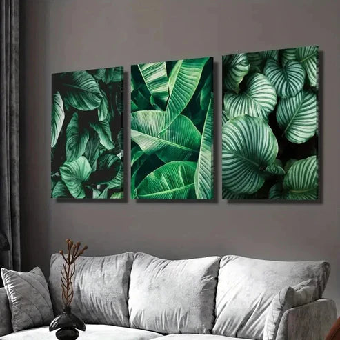 3pcs Emerald Green Botanical Tropical Leaf Wall Art Set Canvas Unframed - High Quality Print 100% Australian Made Wall Canvas