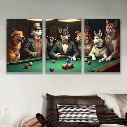 3pcs Dogs Playing In Pool Painting Wall Art Set Canvas Framed 50x70cm - High Quality Print 100% Australian Made Wall Canvas Ready to Hang