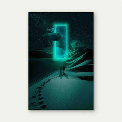 Long Shot Couple Metaverse Date in Dessert Metal Print Ready to Hang