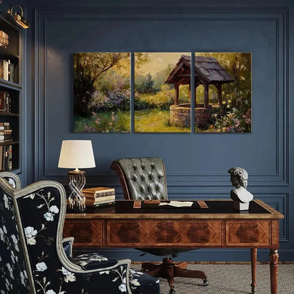 3pcs Floral Garden Warm Sunset Vintage Style Metal Print Ready to Hang Art