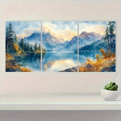 3pcs Columbia River Watercolor Landscape Scenery Metal Print Ready to Hang Art