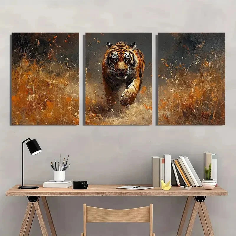 3pcs Majestic Tiger Natural Wildlife Animal Wall Art Set Canvas Framed 60x90cm - High Quality Print 100% Australian Made Wall Canvas Ready to Hang