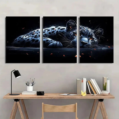 3pcs Black White Lying Leopard Animal Wall Art Set Canvas Framed 60x90cm - High Quality Print 100% Australian Made Wall Canvas Ready to Hang
