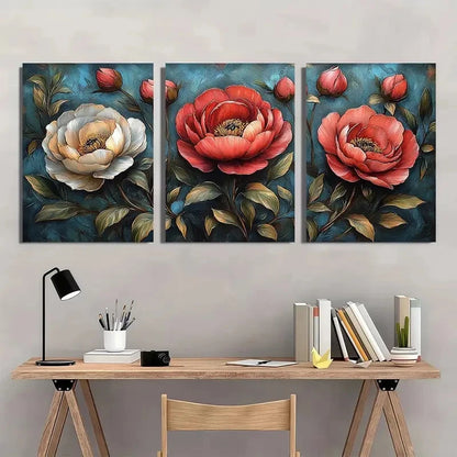 3pcs Elegant Peony Vibrant Floral Wall Art Set Canvas Framed 40x60cm - High Quality Print 100% Australian Made Wall Canvas Ready to Hang