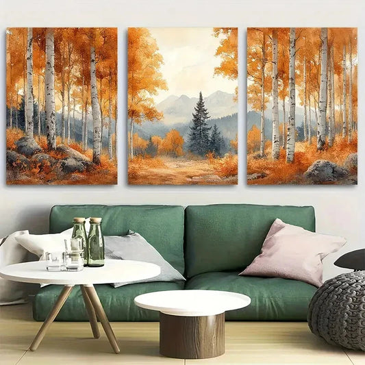 3pcs Birch Trees Aspens Forest Rustic Design Metal Print Ready to Hang Art